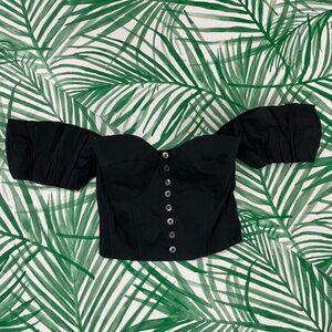 Staud Bouvier Off-The-Shoulder Bustier Poplin Top in Black Size XS